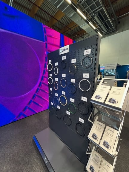 Our collection of different material filament samples at our booth.