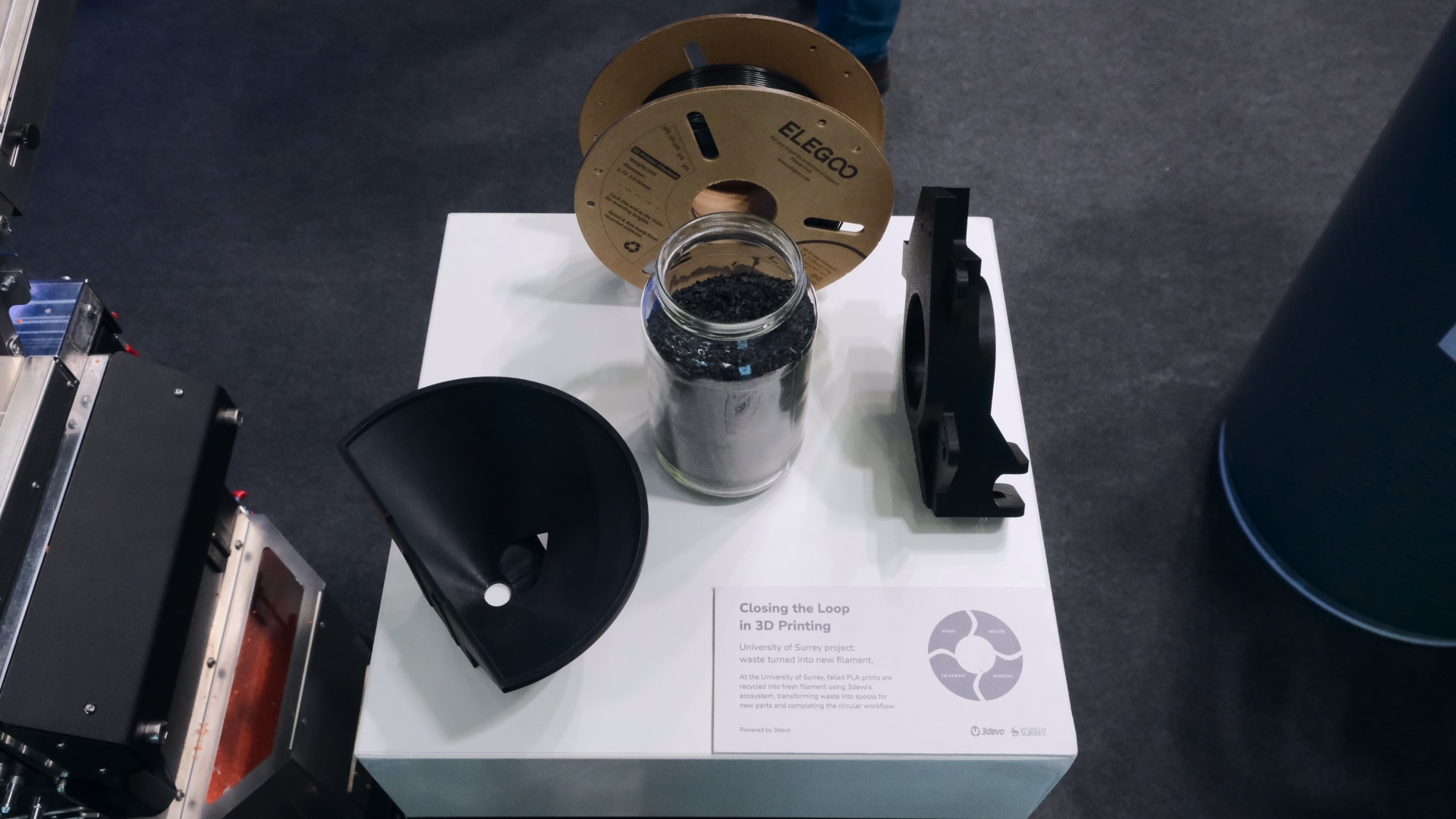 Surrey's case study: from waste to shreds to filament to re-print.