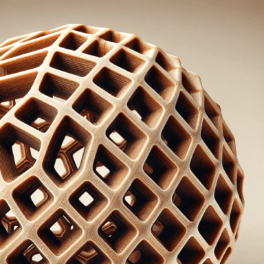 3d printed spherical object out of wood filament.