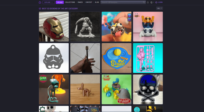 Screenshot from the Cult3D site showing various 3d prints.