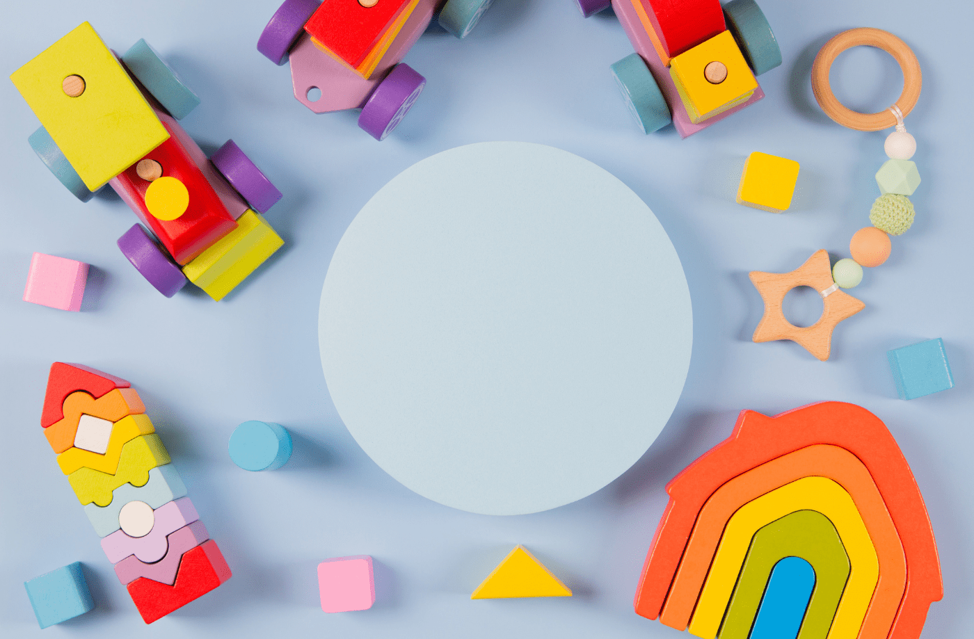 A collection of colorful eco-friendly toys.