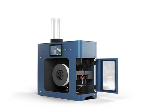 Filament Maker TWO, a blue compact filament extrusion machine, approximately 60 by 50 by 25 centimeters in size.