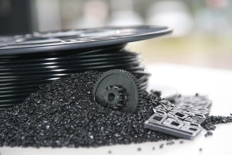 Spool Virgin Granulate Plastic and 3D Printed Parts