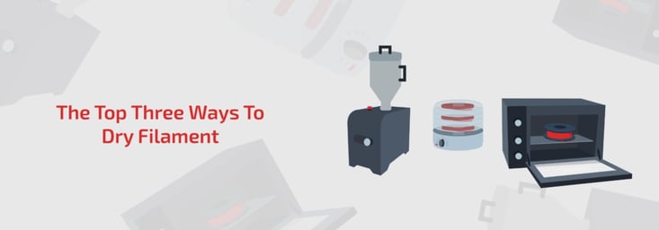 The top three ways to dry filament, two filament dryers and an oven drying filament