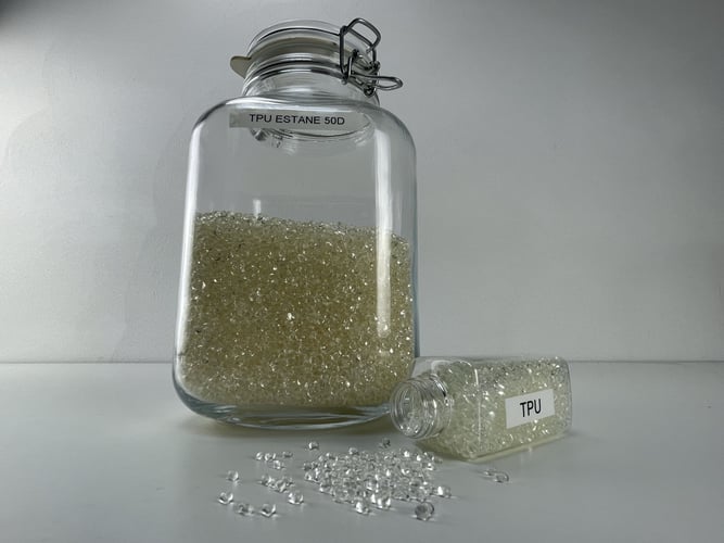 TPU pellets in glass jar
