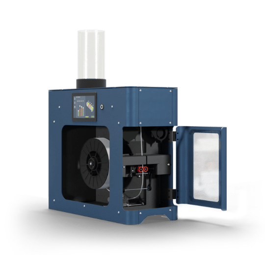 Filament Maker TWO, a blue compact filament extrusion machine, approximately 60 by 50 by 25 centimeters in size.