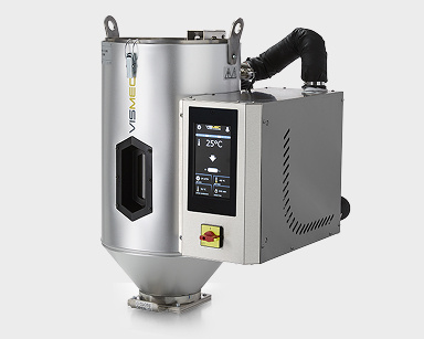 The desiccant dryer in a slight angle, in front of a light grey background.