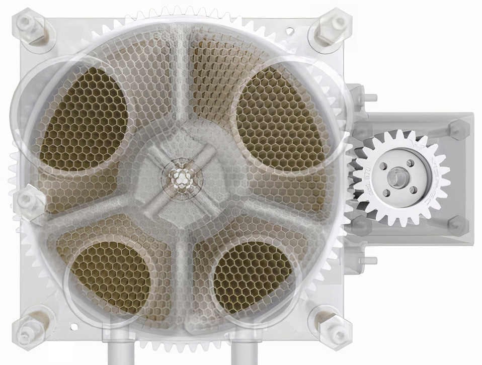 A section of the machine showing the layer of honeycomb technology inside.