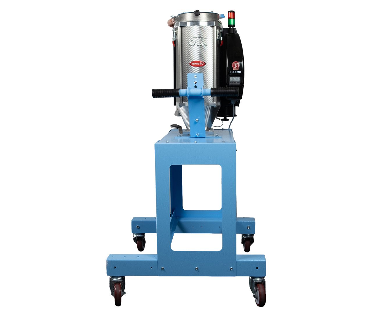 Full front view of the XD12 desiccant dryer mounted on the optional mobile trolley.